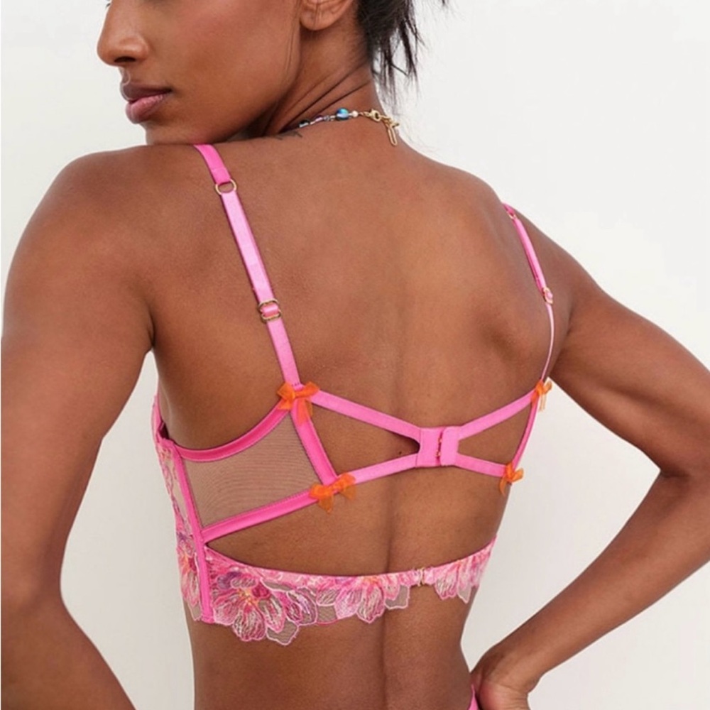 For Love & Lemons Hibiscus Embroided Underwire Bra Pink Floral 34C - Picture 2 of 5